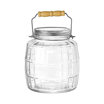 1 Gallon Barrel Jar with Brushed Metal Lid & Wood Handle - Candy Warehouse