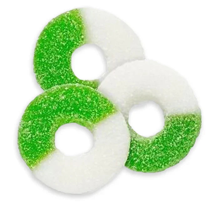 Jovy Green Apple Gummy Rings Candy: 5LB Box