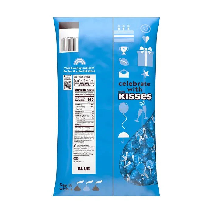 Hershey&#39;s Kisses Dark Blue Foiled Milk Chocolate Candy: 11LB Case