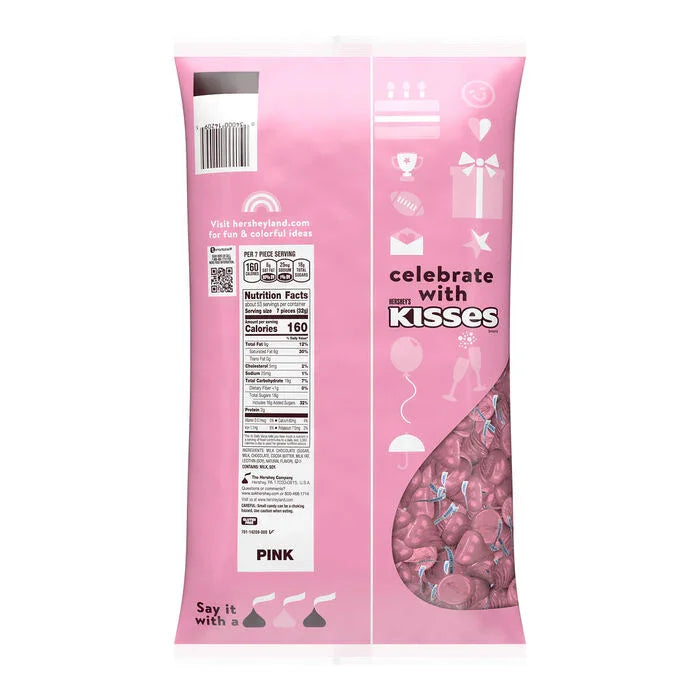 Hershey&#39;s Kisses Pink Foiled Milk Chocolate Candy: 11LB Case
