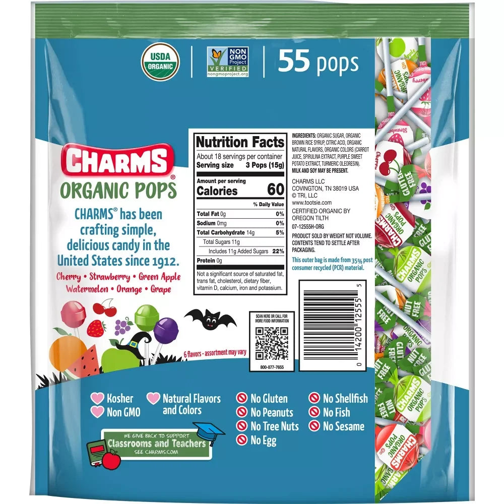 Charms Organic Halloween Lollipops: 55-Piece Bag