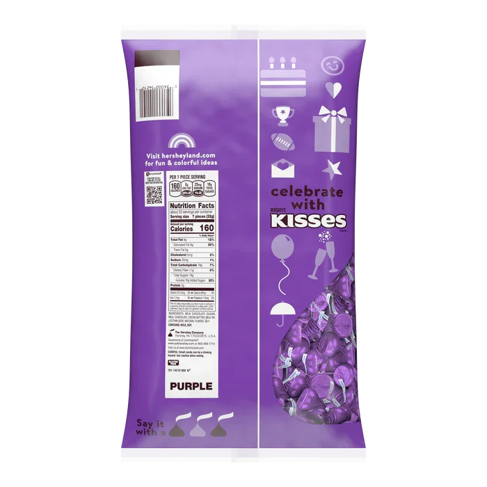 Hershey's Kisses Purple Foiled Milk Chocolate Candy: 11LB Case