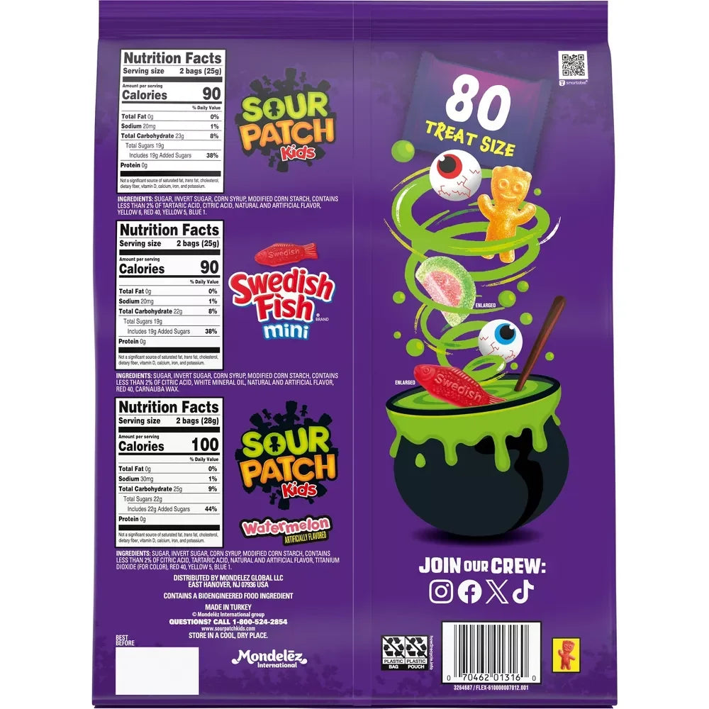 Halloween Sour Patch Kids Candy Snack Packs: 80-Piece Bag