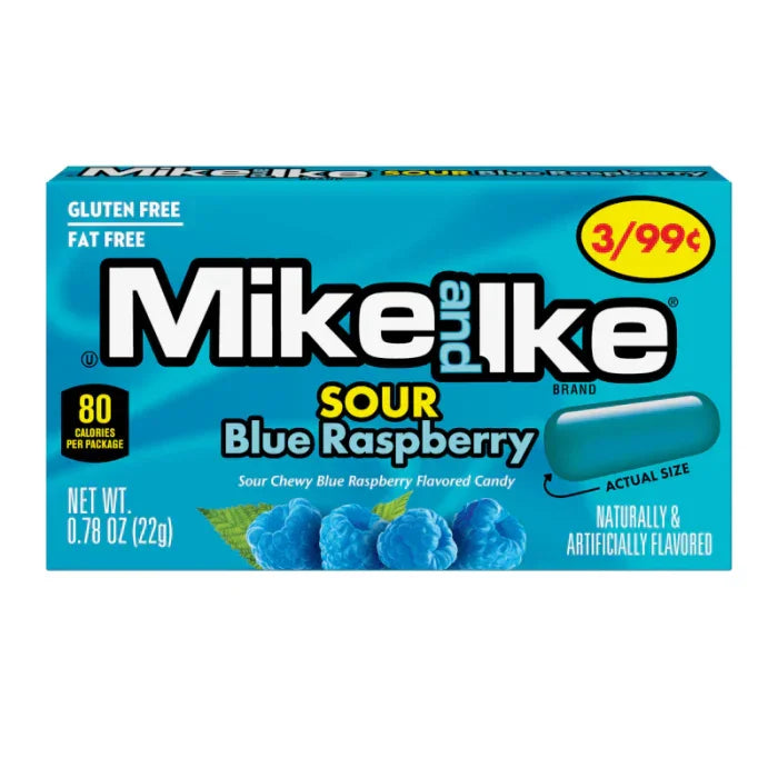 Mike and Ike Candy Sour Blue Raspberry Mini Packs: 24-Piece Box