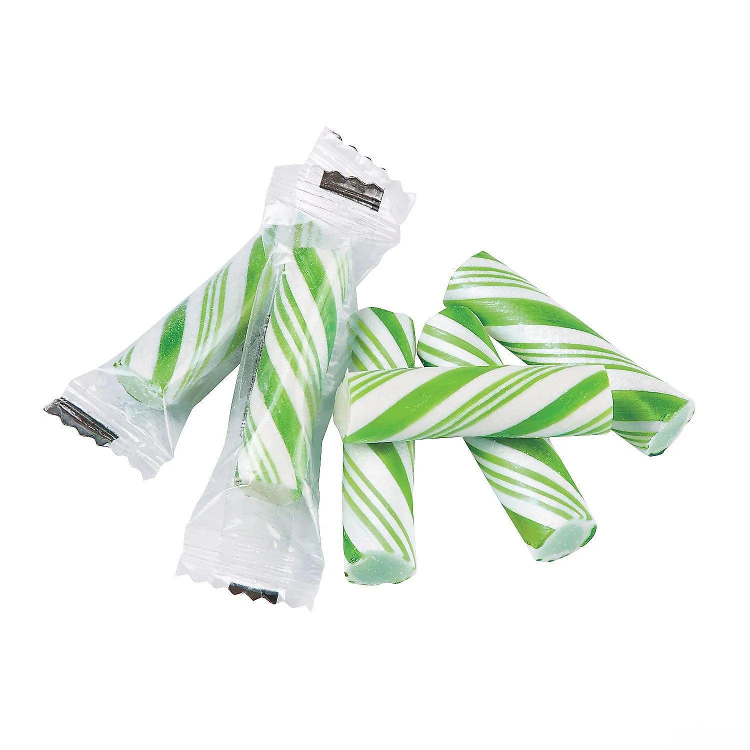 Mini Petite Green & White Candy Sticks - Apple: 150-Piece Bag