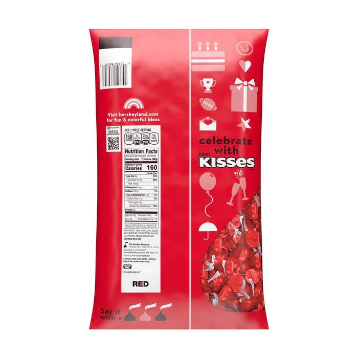 Hershey's Kisses Red Foiled Milk Chocolate Candy: 11LB Case