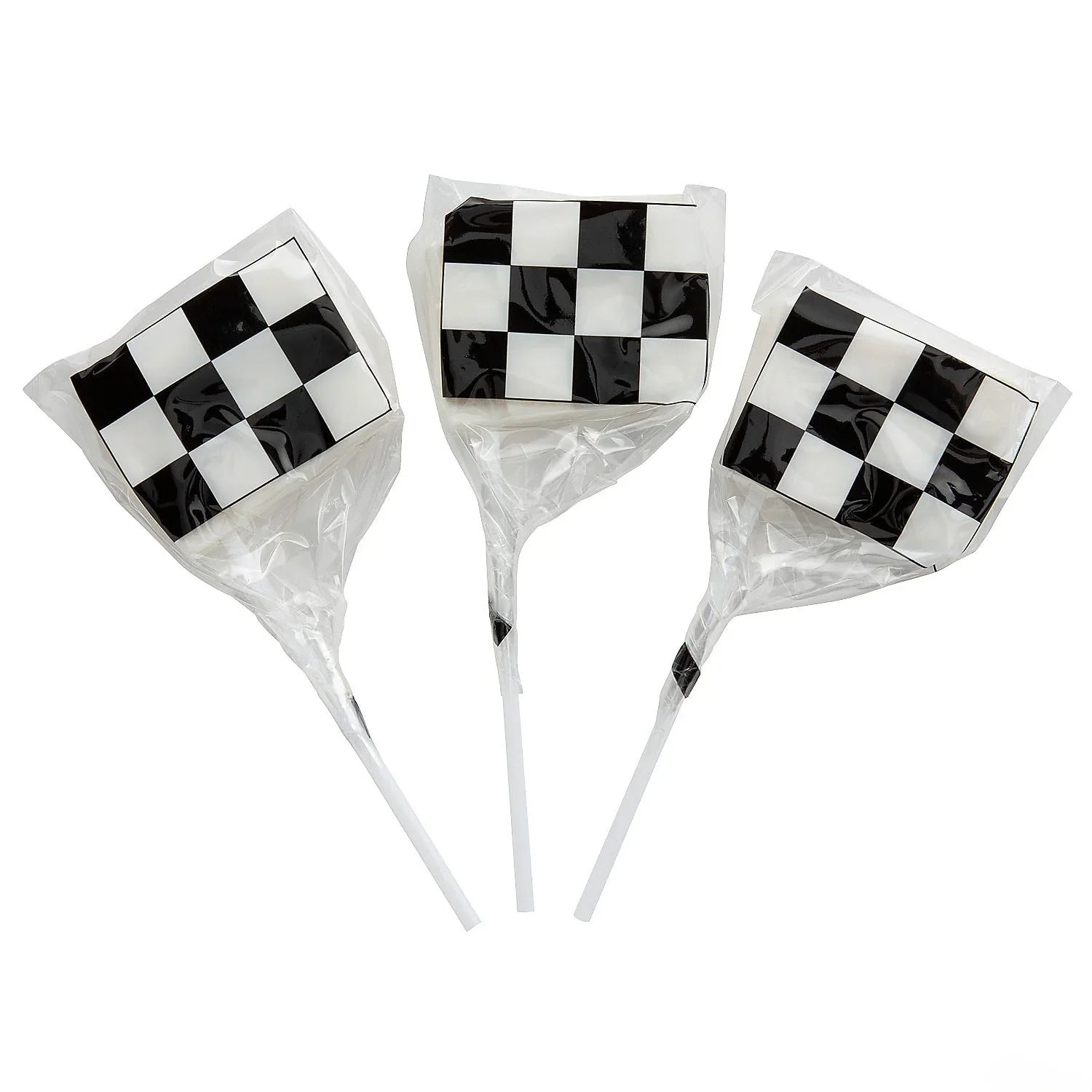 Black &amp; White Checkered Flag-Shaped Lollipops: 12-Piece Bag