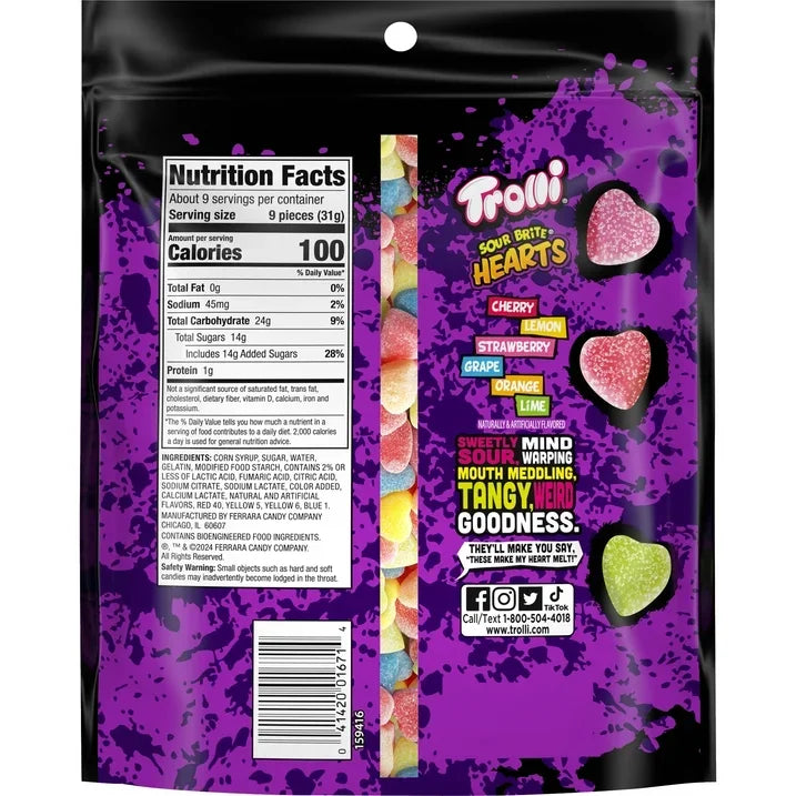 Trolli Sour Brite Hearts Gummy Candy: 10-Ounce Bag