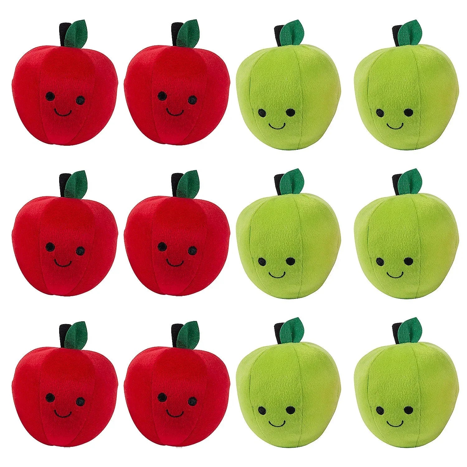 Red & Green Smiling Stuffed Apple Plush: 12-Piece Bag