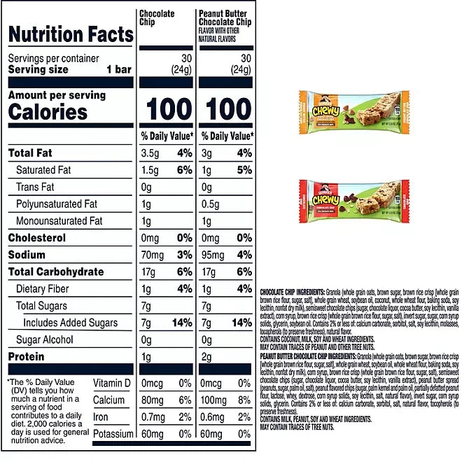 Quaker Chewy Granola Bars Variety Pack: 60-Piece Box