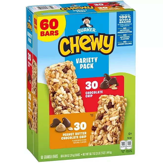 Quaker Chewy Granola Bars Variety Pack: 60-Piece Box