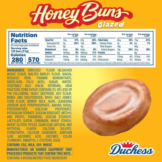 Duchess Jumbo Glazed Honey Buns: 12-Piece Box