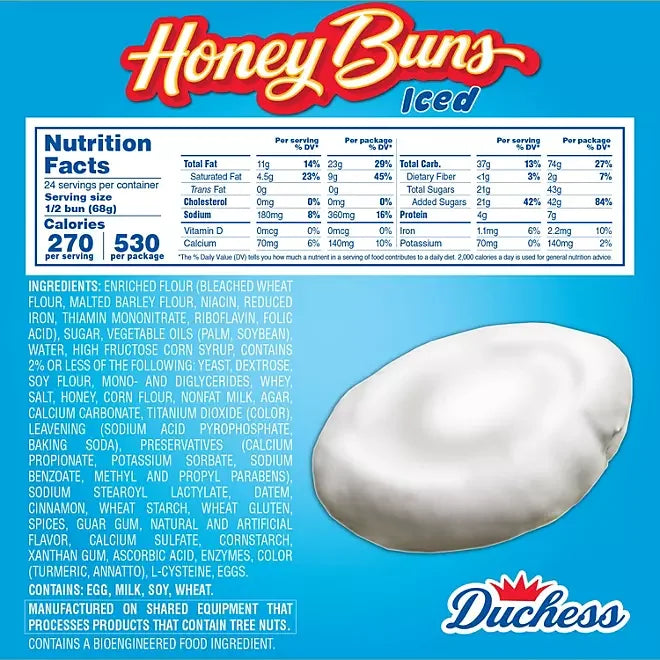 Duchess Jumbo White Iced Honey Buns: 12-Piece Box