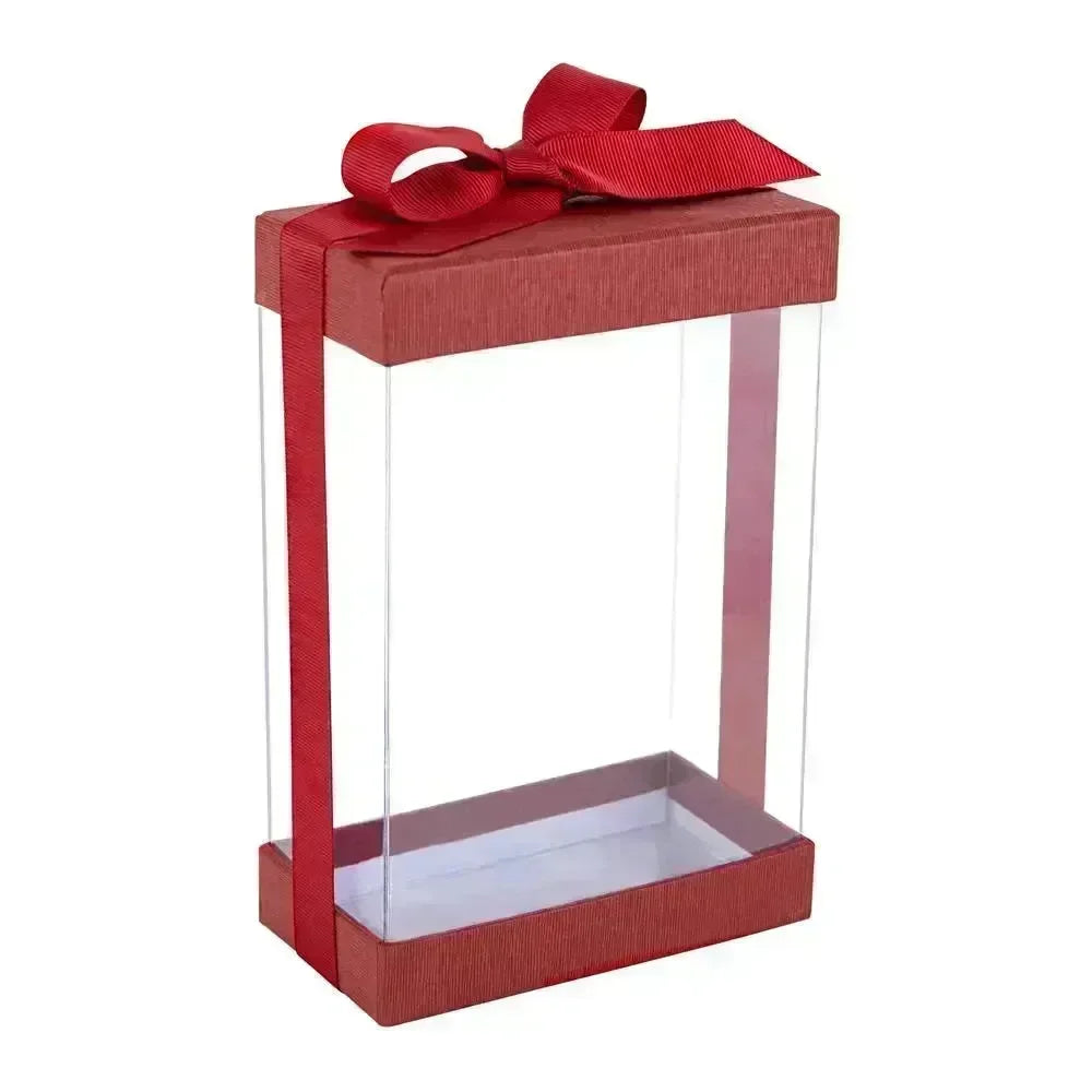Plastic Gift Boxes With Base Lid & Ribbon Maroon 7.5X5X2.5