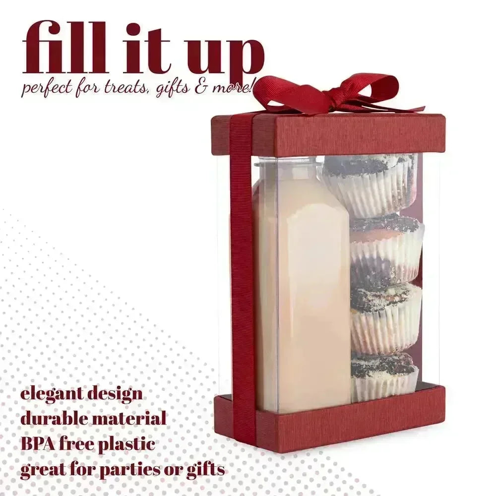 Plastic Gift Boxes With Base Lid & Ribbon Maroon 7.5X5X2.5