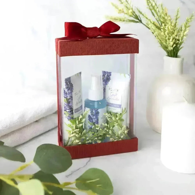 Plastic Gift Boxes With Base Lid & Ribbon Maroon 7.5X5X2.5