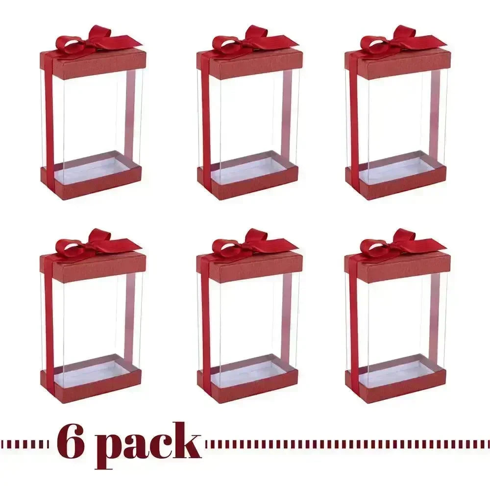 Plastic Gift Boxes With Base Lid & Ribbon Maroon 7.5X5X2.5