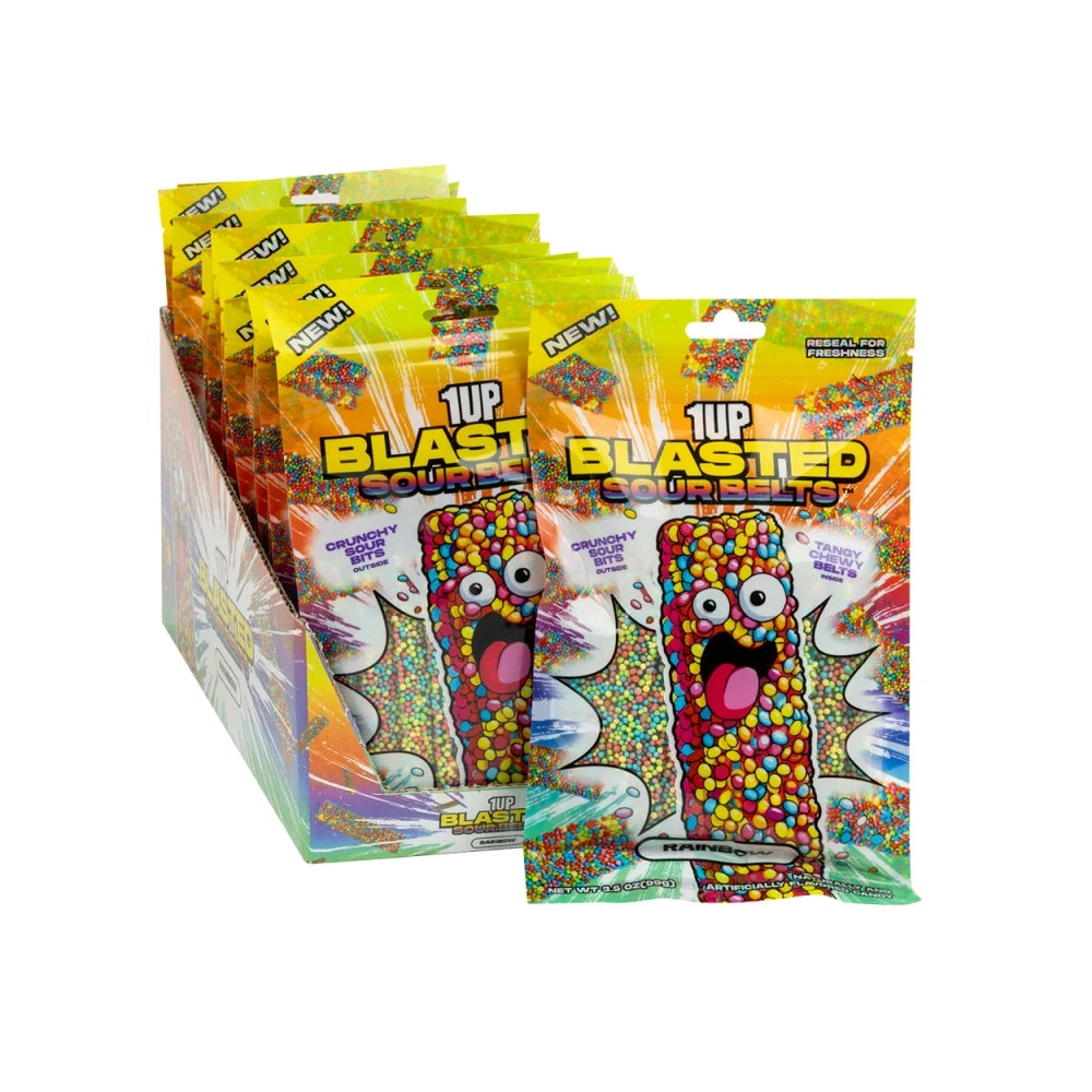 1UP Blasted Rainbow Sour Belts: 15-Piece Case