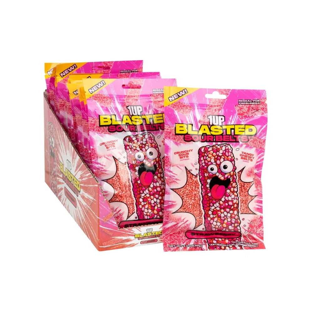 1UP Blasted Strawberry Sour Belts: 15-Piece Case