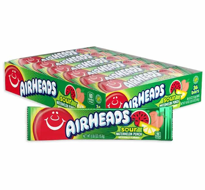 AirHeads Taffy Candy Bars - Sour Watermelon Punch: 36-Piece Box
