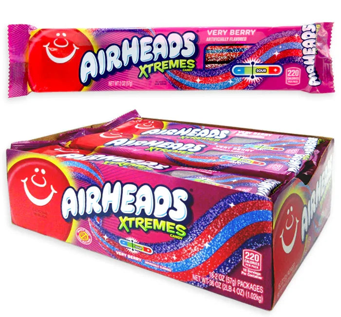 AirHeads Xtremes Sour Belts 2-Ounce Packs - Very Berry: 18-Piece Box