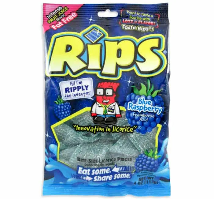 Rips Blue Raspberry Bite Size Licorice Pieces: 12-Piece Case – Candy ...