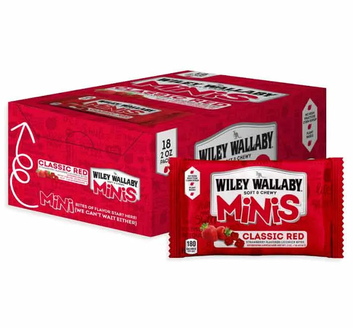 Wiley Box Wiley Wallaby Classic Red Mini Licorice Bites Packs: 18-Piece Box ...