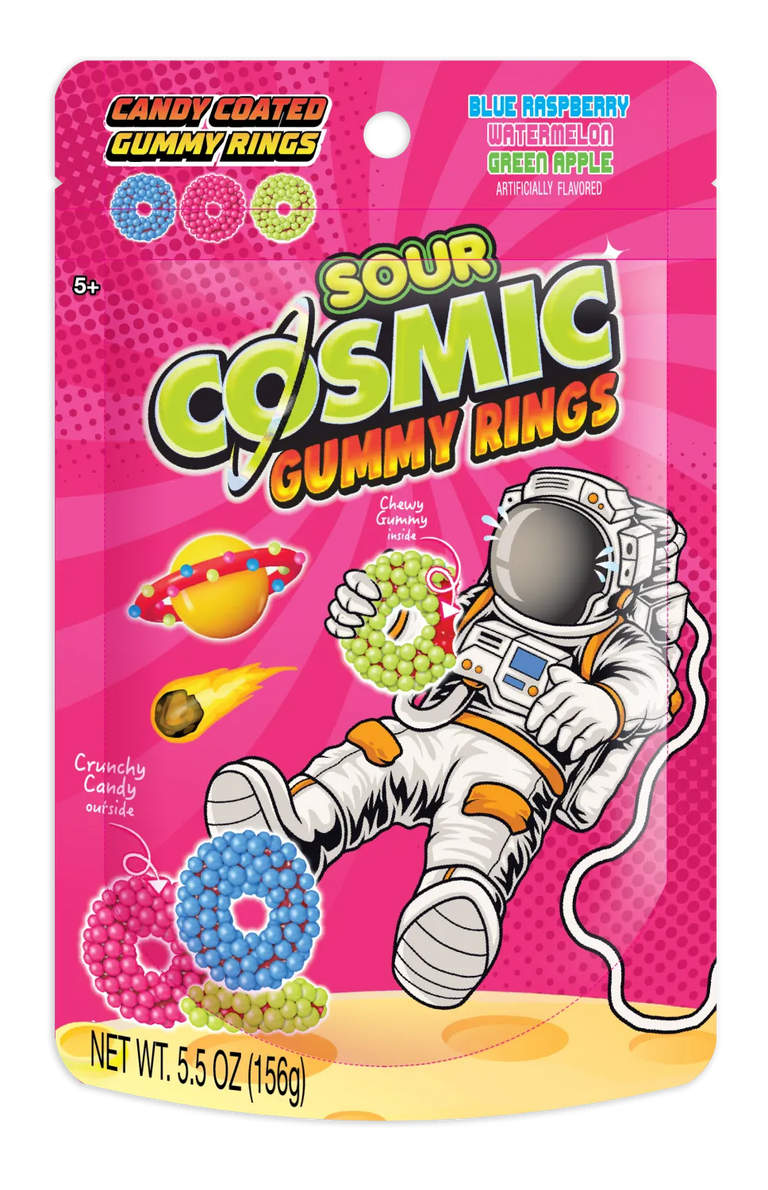 Cosmic Sour Candy Coated Gummy Rings Peg Bag: 8-Piece Case – Candy ...
