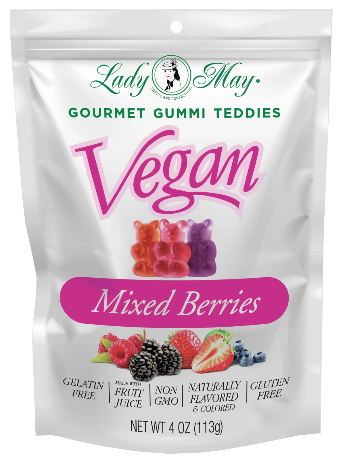 Lady May Sweets Vegan Gourmet Mixed Berries Gummi Teddies | Candy Warehouse