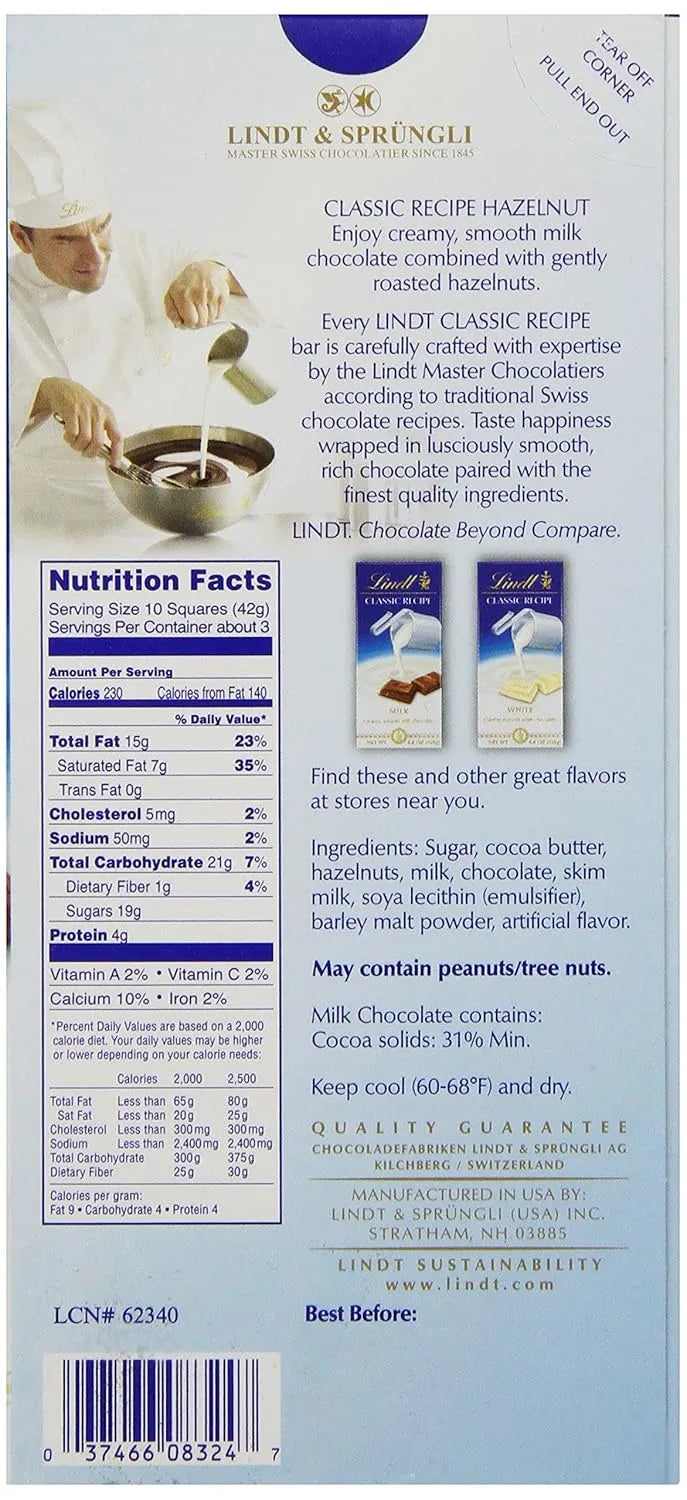 Lindt Milk Chocolate Hazelnut Bars: 12-Piece Box – Candy Warehouse