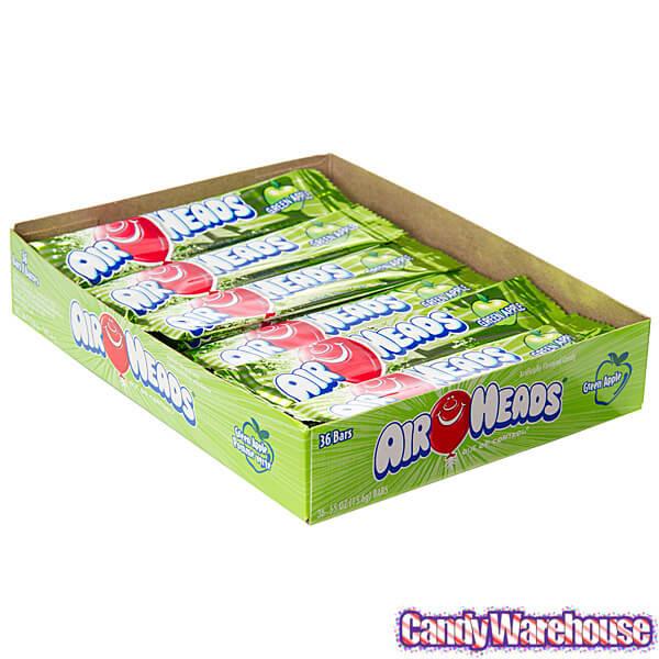 AirHeads Taffy Candy Bars - Green Apple: 36-Piece Box - Candy Warehouse