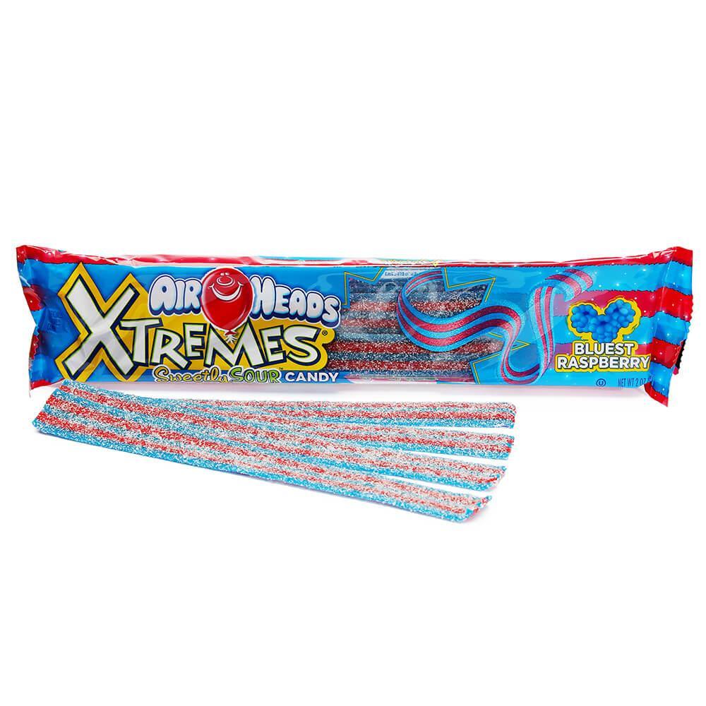 AirHeads Xtremes Sour Belts 2-Ounce Packs - Blue Raspberry: 18-Piece Box - Candy Warehouse