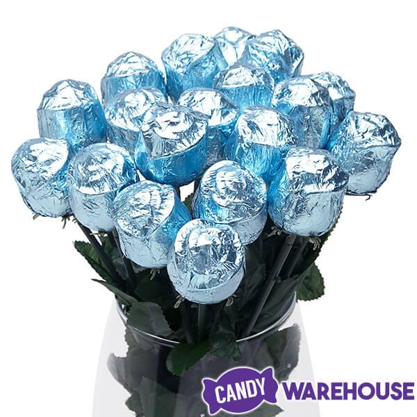 Albert's Foiled Milk Chocolate Roses - Light Blue: 20-Piece Bouquet - Candy Warehouse