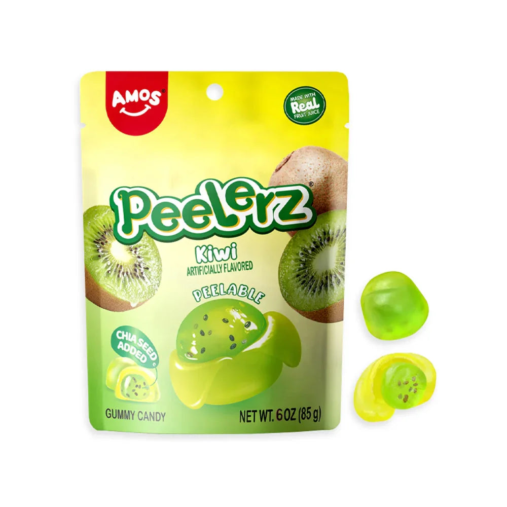 あめ Amos Peelerz Gummy Kiwi & Chia Seed: 12-Count Case | Candy