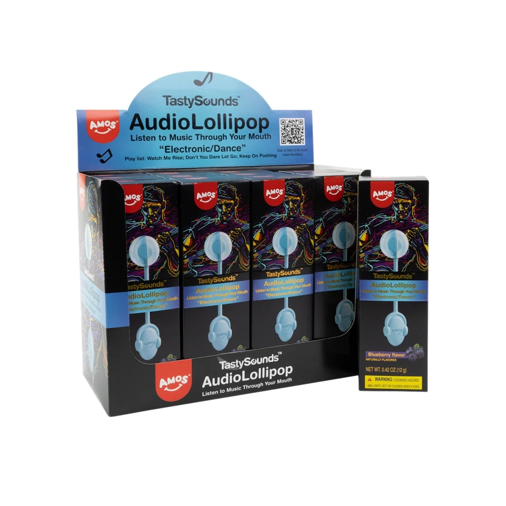 Amos TastySounds Blueberry Electronic/Dance Audio Lollipop: 24-Piece Display Box