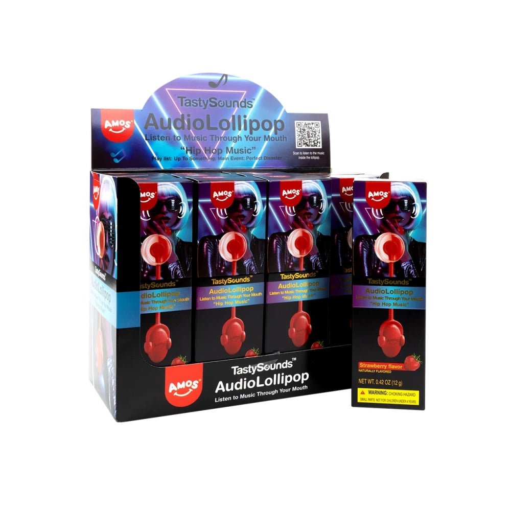 Amos TastySounds Strawberry Hip Hop Music Audio Lollipop: 24-Piece Display Box