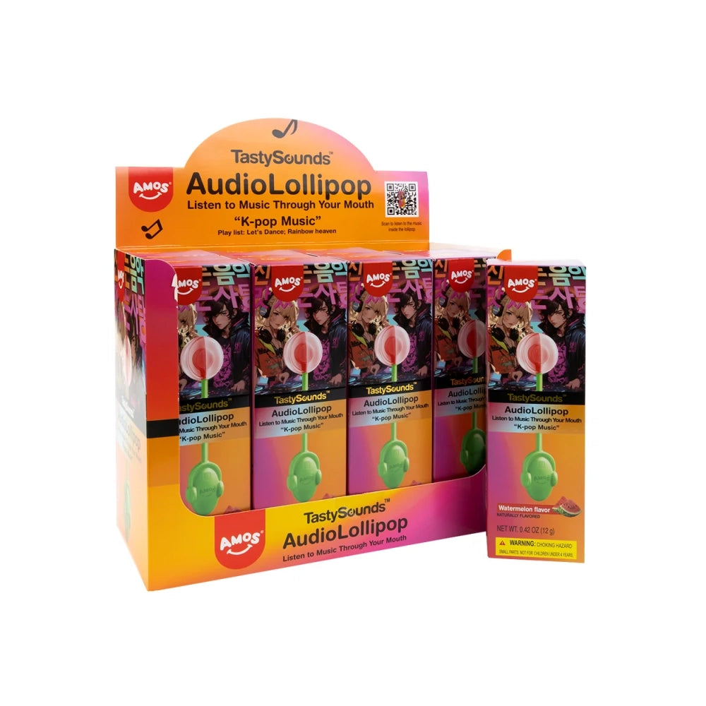 Amos TastySounds Watermelon K-Pop Music Audio Lollipop: 24-Piece Display Box