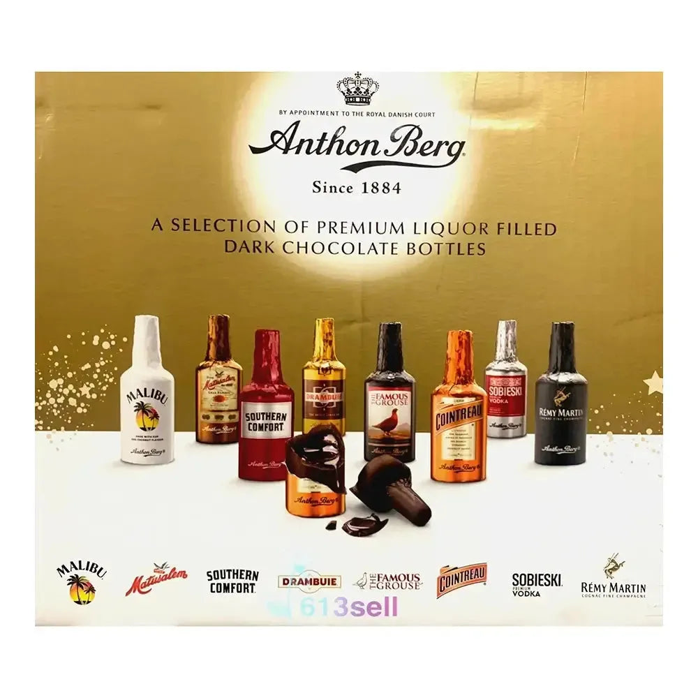Anthon Berg Dark Chocolate Liqueur Bottles - 64 Count Box, 2.2 Lbs, Fresh Gift