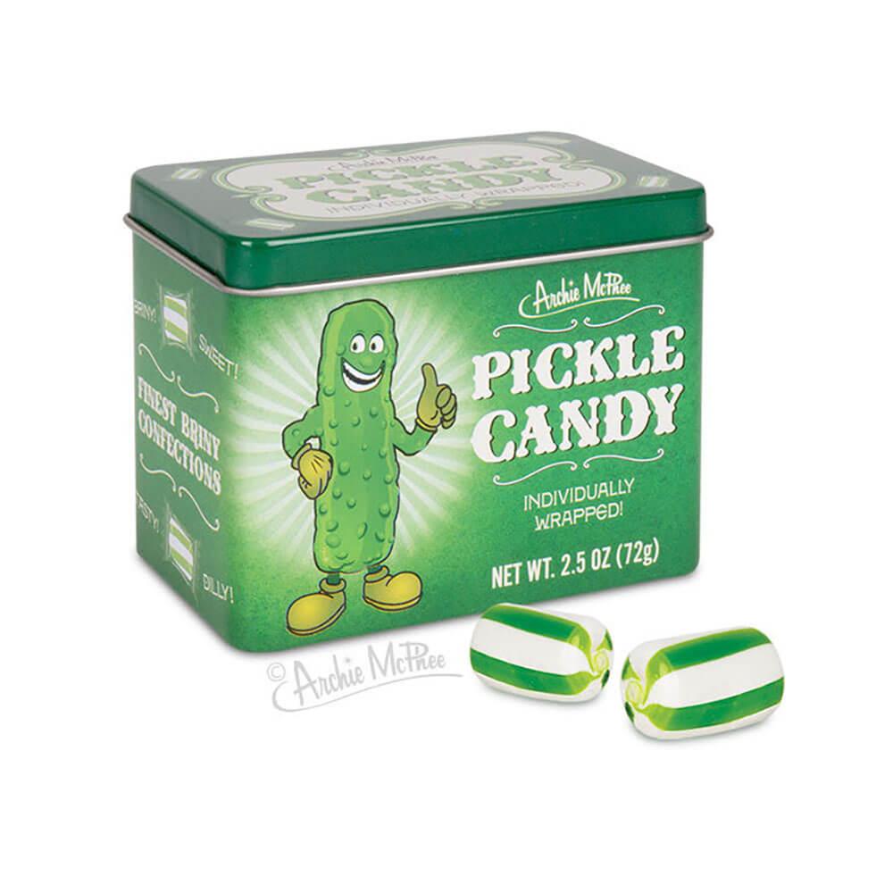Archie McPhee Dill Pickle Candy 2.5-Ounce Tin - Candy Warehouse