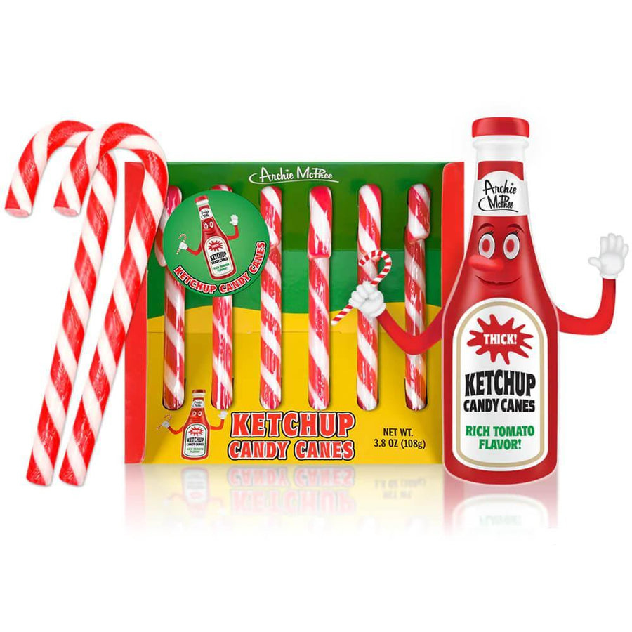 Archie McPhee Ketchup Candy Canes: 6-Piece Box - Candy Warehouse