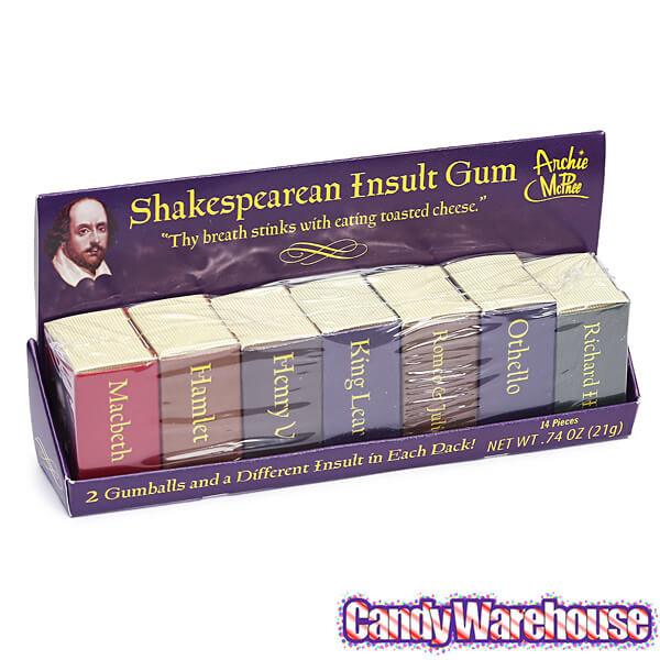 Archie McPhee Shakespearean Insult Gum Packs: 7-Piece Set - Candy Warehouse