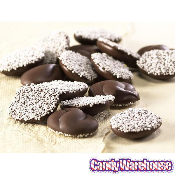 Asher's Deluxe Dark Chocolate Drops with White Nonpareils: 8LB Box - Candy Warehouse