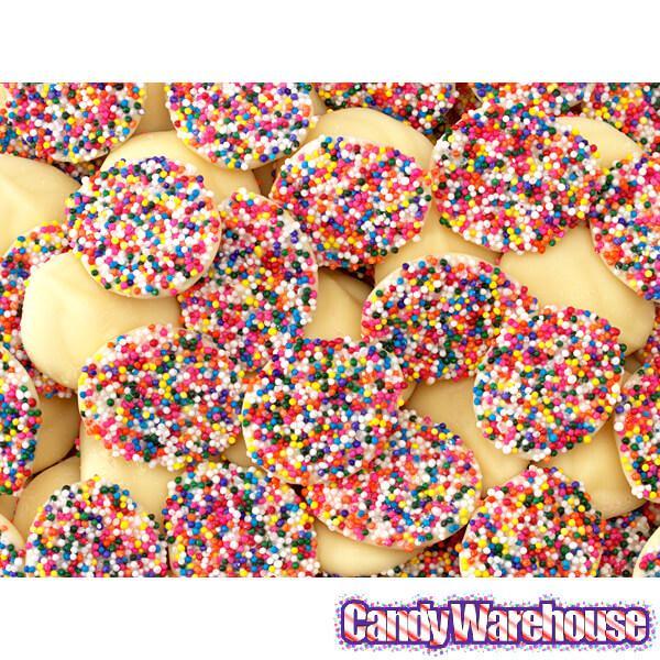 Asher's Deluxe White Chocolate Drops with Rainbow Nonpareils: 8LB Box - Candy Warehouse