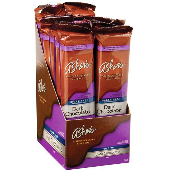 Asher's Sugar Free Chocolate Candy Bars - Dark Chocolate: 12-Piece Box - Candy Warehouse