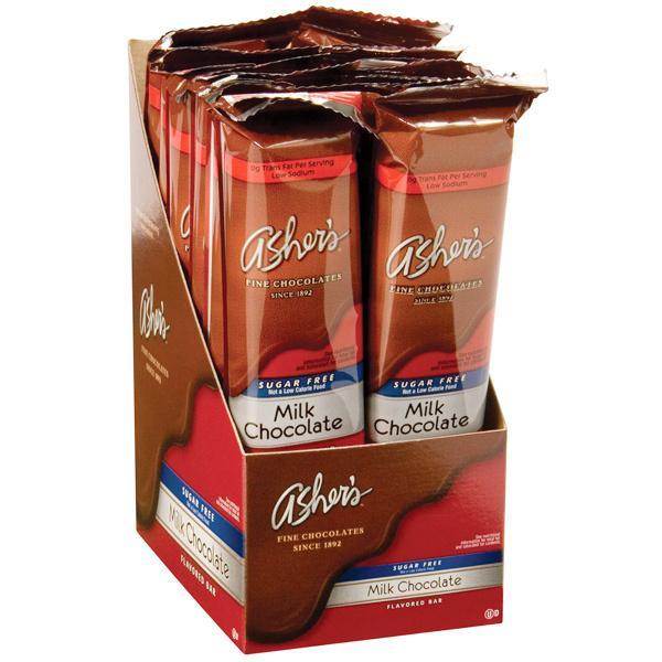 Asher's Sugar Free Chocolate Candy Bars - Milk Chocolate: 12-Piece Box - Candy Warehouse