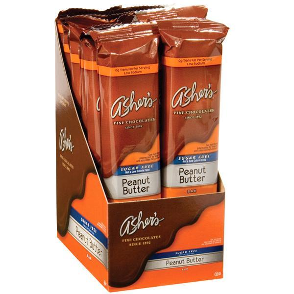 Asher's Sugar Free Chocolate Candy Bars - Peanut Butter: 12-Piece Box - Candy Warehouse