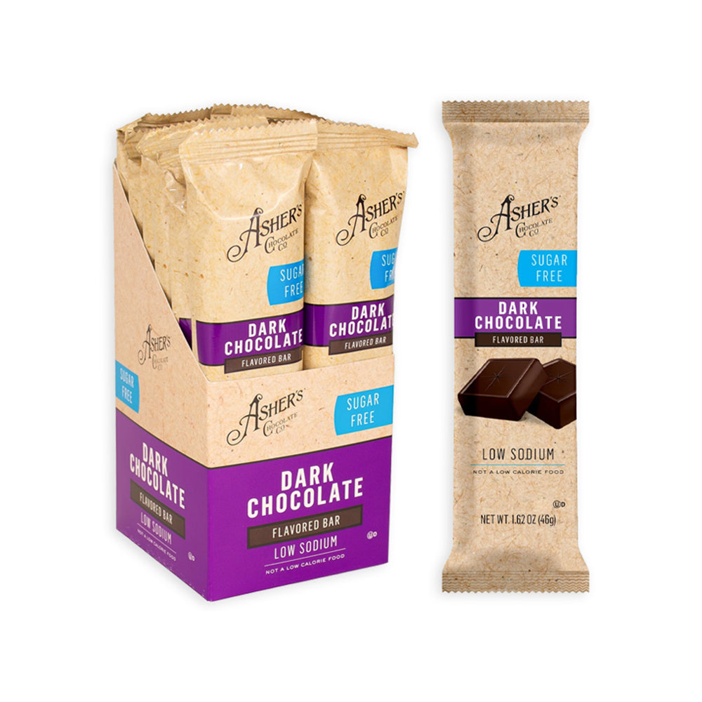 Asher's Sugar Free Chocolate Candy Bars - Dark Chocolate: 12-Piece Box - Candy Warehouse