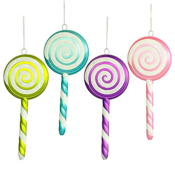 Assorted Lollipop Ornaments with White Swirl - 8 Inch: 4-Piece Box - Candy Warehouse