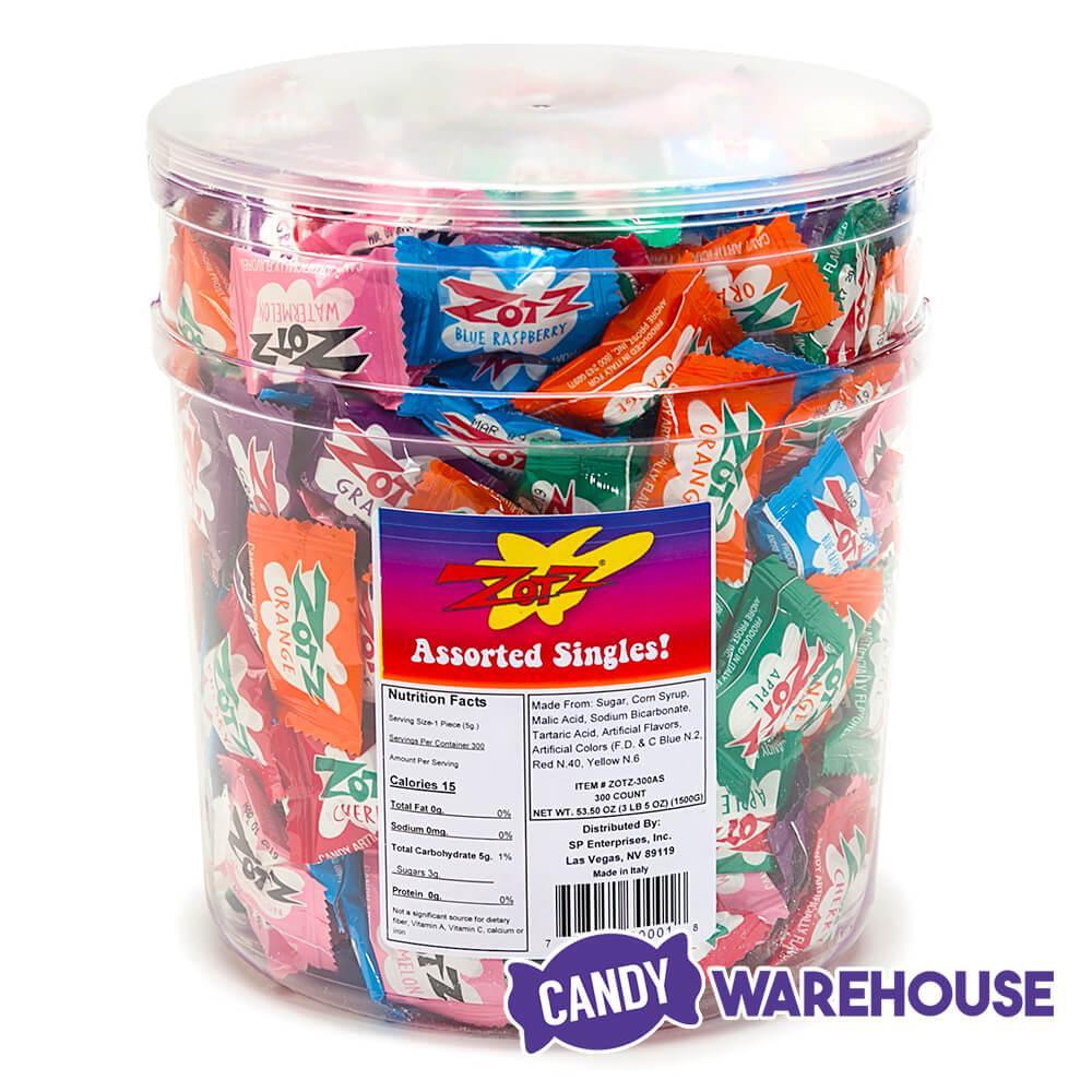 Assorted Zotz Sour Fizz Candy: 300-Piece Tub - Candy Warehouse