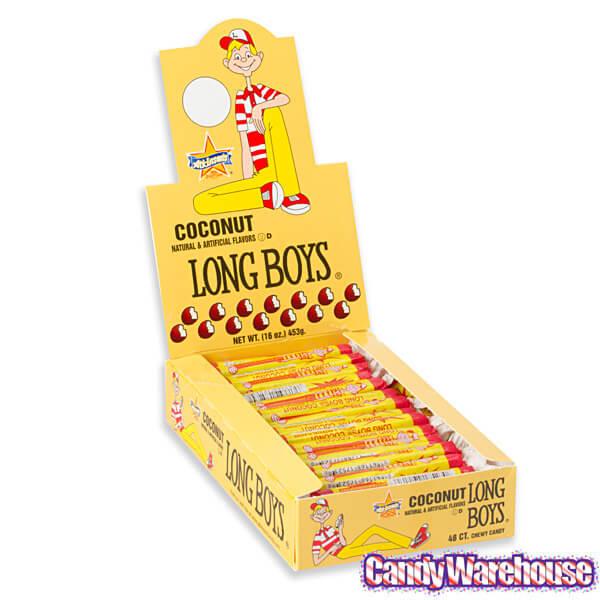 Atkinson Coconut Long Boys Candy: 48-Piece Display - Candy Warehouse